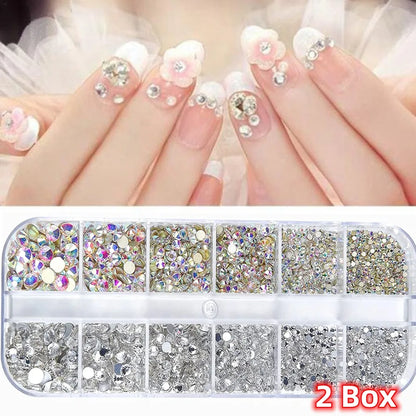 Nail Art Rhinestones Kit 2400pcs Nail Gems Ab Flatback Rhinestones Gems Stones with Storage Organizer for Design Bright Holiday