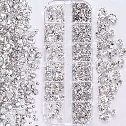 Nail Art Rhinestones Kit 2400pcs Nail Gems Ab Flatback Rhinestones Gems Stones with Storage Organizer for Design Bright Holiday