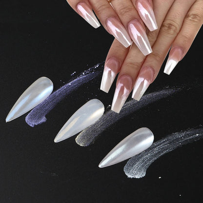 Moonlight Pearl White Nail Powder – Aurora Shell Mirror Chrome Pigment for Manicure