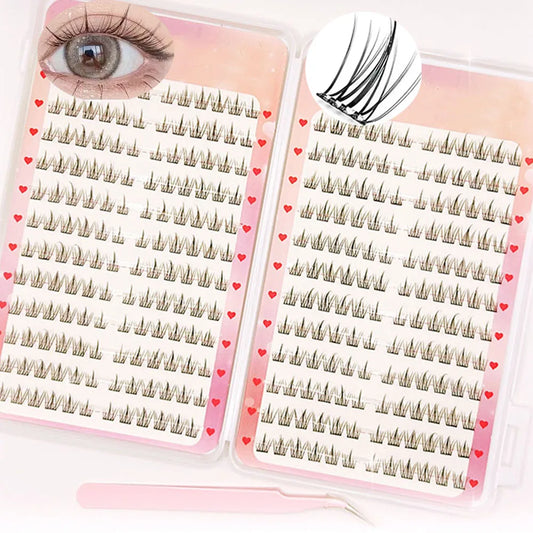 Hot Selling No Glue Individual Eyelash Extensions Kit 288 Clusters 24 Rows False Eyelash with Tweezers for Daily Makeup Party