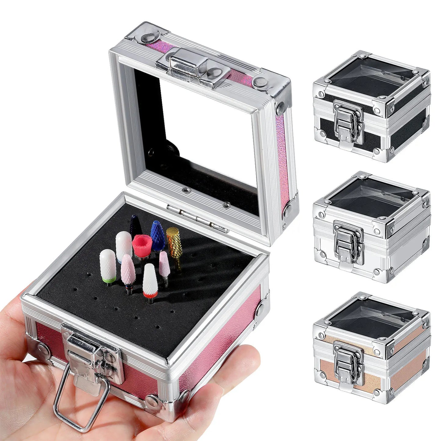 1pc Professional Nail Drill Bit Holder with 25 Holes - Aluminum Display Storage Box Container for Acrylic Nail Art Tools