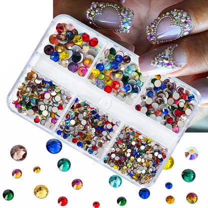 Nail Art Rhinestones Kit 2400pcs Nail Gems Ab Flatback Rhinestones Gems Stones with Storage Organizer for Design Bright Holiday