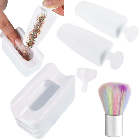 LINMADA Nail Powder Recycling Box With Scoop Nail Art Box Nail Art Accessories Makeup Tool Powder Glitter Saver and Nail Brush