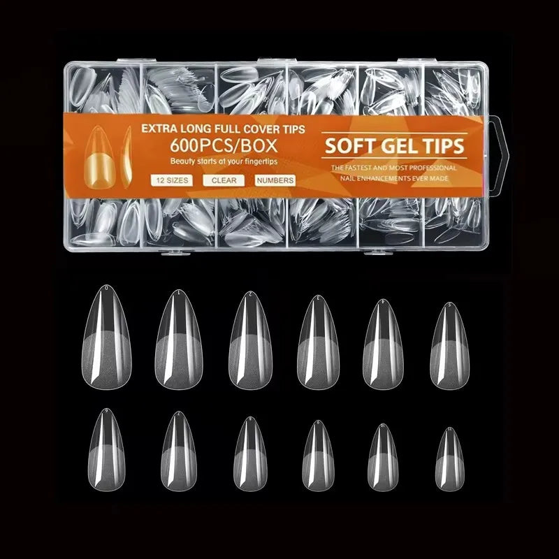 Pointed Nail Tips – 600pcs Semi-Matte Full Coverage