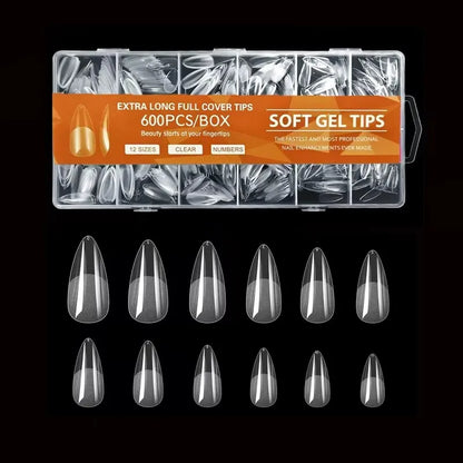 Pointed Nail Tips – 600pcs Semi-Matte Full Coverage