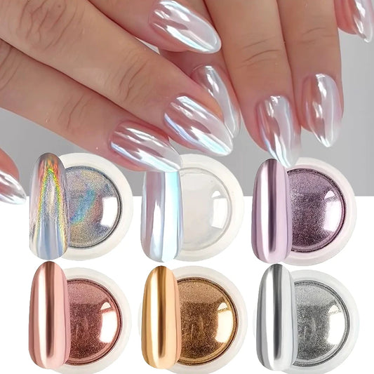 Chrome Mirror Nail Powder – 6pcs Gold Silver Aurora Set