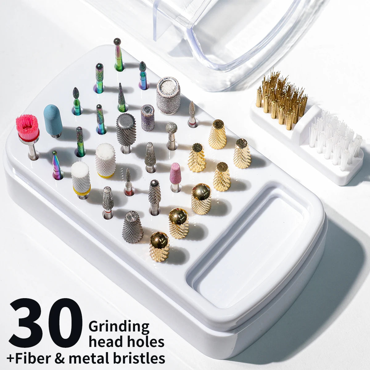 2in1 Nail Drill Bits Storage Box 30 Holes Nail Art Drill Storage Box Grinding Polish Head Bit Holder Display Organizer Dustproof