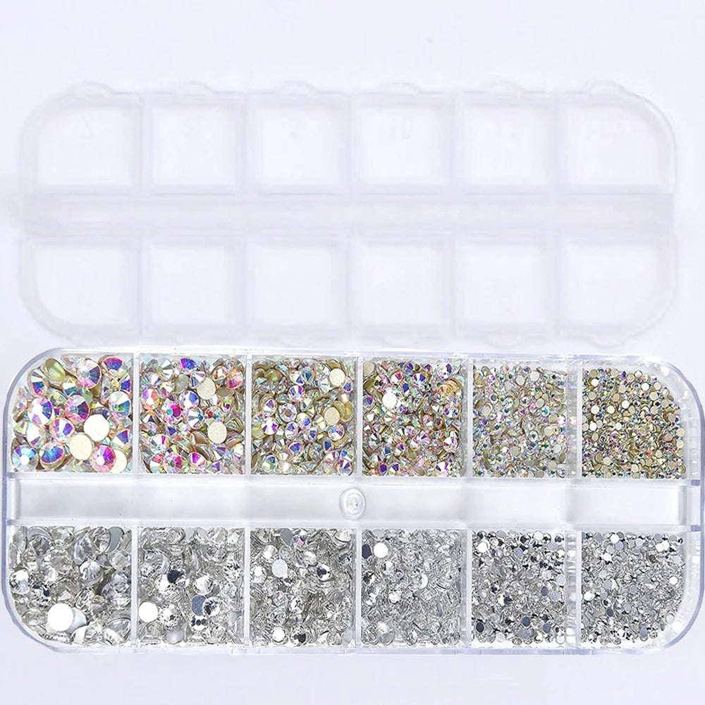 Nail Art Rhinestones Kit 2400pcs Nail Gems Ab Flatback Rhinestones Gems Stones with Storage Organizer for Design Bright Holiday