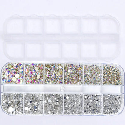 Nail Art Rhinestones Kit 2400pcs Nail Gems Ab Flatback Rhinestones Gems Stones with Storage Organizer for Design Bright Holiday