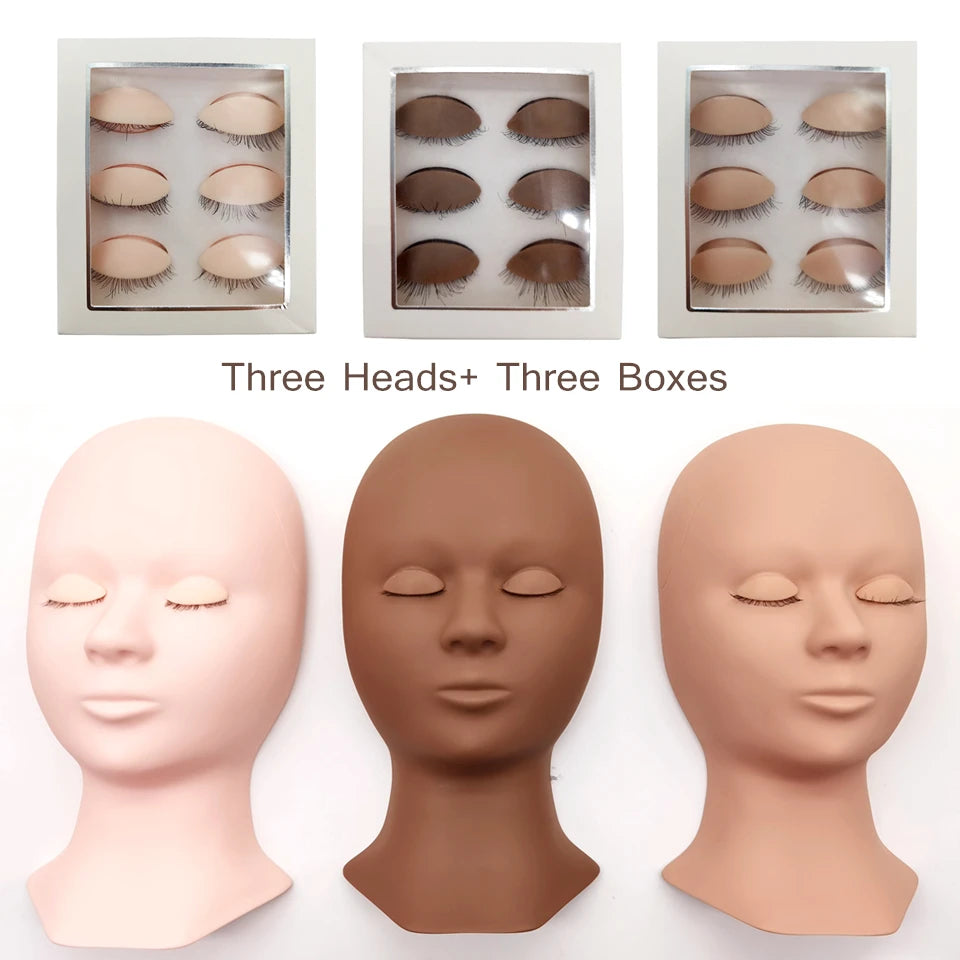 Eyelash Extension Training Kit for Beginners Practice Model Head Mannequin Eye Pads Tweezers Brushes Makeup Set Practice Eyelash