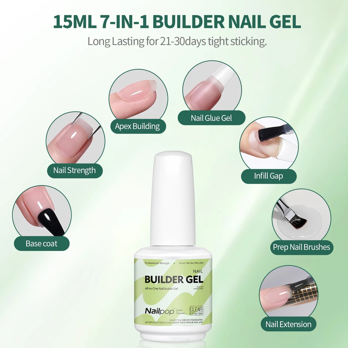 Builder Nail Gel – 4 Colors Base Coat & Extension Gel 15ml