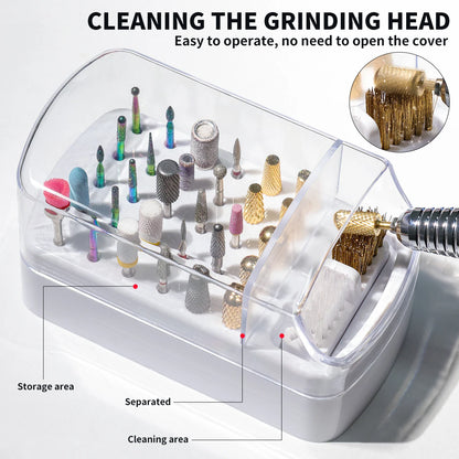 2IN1 Nail Art Drill Storage Box 7/30 Holes Manicure Head Bit Nail Polish Grinding Drill Bits Dust Display Cleaning Storage Box
