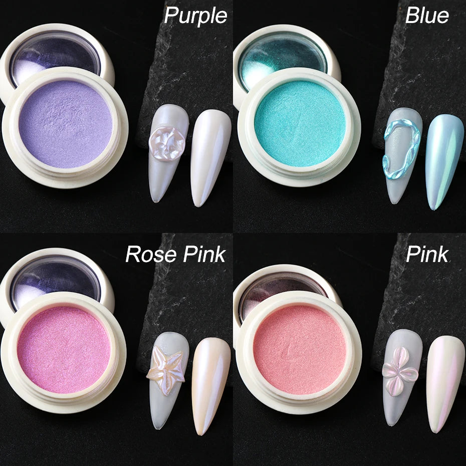 Pearlescent Chrome Nail Powder — Iridescent Aurora Glitter Set (10 Boxes)