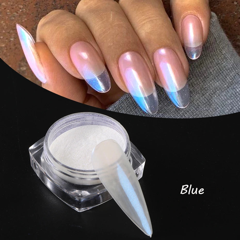 Moonlight Pearl White Nail Powder – Aurora Shell Mirror Chrome Pigment for Manicure