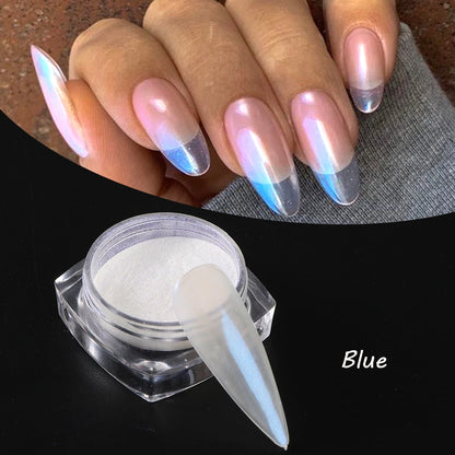Moonlight Pearl White Nail Powder – Aurora Shell Mirror Chrome Pigment for Manicure