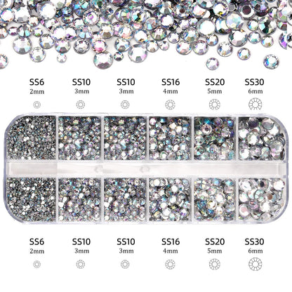 Nail Art Rhinestones Kit 2400pcs Nail Gems Ab Flatback Rhinestones Gems Stones with Storage Organizer for Design Bright Holiday