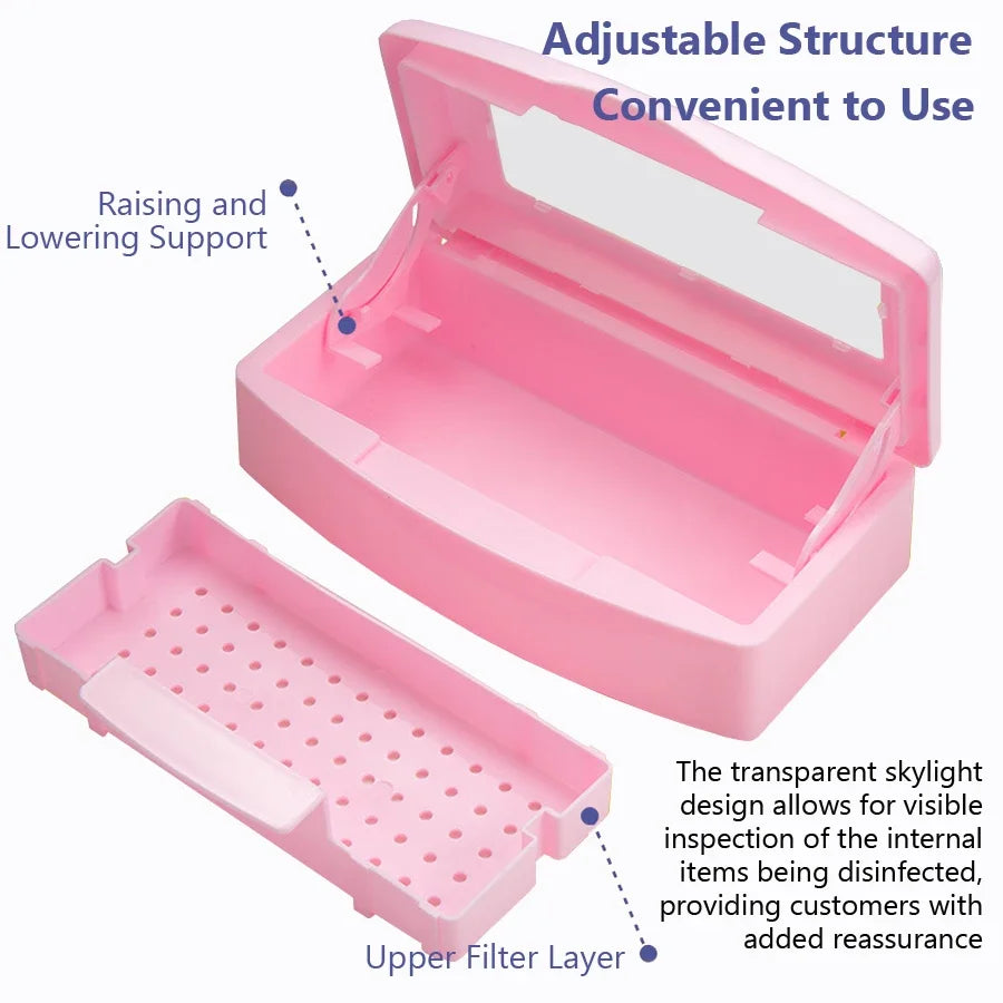 Nail Art Tool Sterilizer Tray, Clean Sterilizing Box Storage Organizer for Tweezers, Cuticle Nipper, Nail Implement Manicure Equ