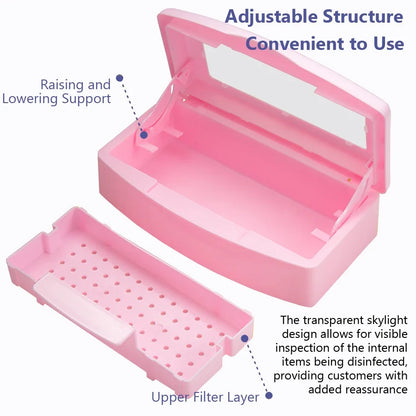 Nail Art Tool Sterilizer Tray, Clean Sterilizing Box Storage Organizer for Tweezers, Cuticle Nipper, Nail Implement Manicure Equ