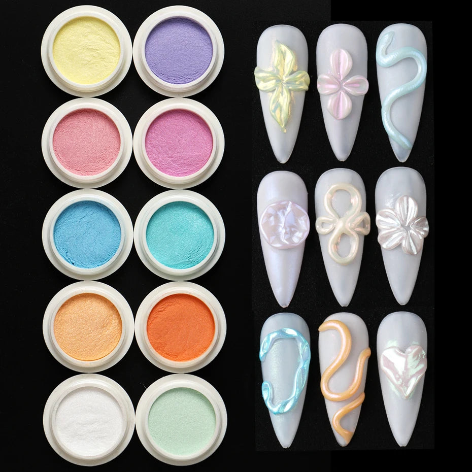 Pearlescent Chrome Nail Powder — Iridescent Aurora Glitter Set (10 Boxes)