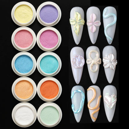Pearlescent Chrome Nail Powder — Iridescent Aurora Glitter Set (10 Boxes)