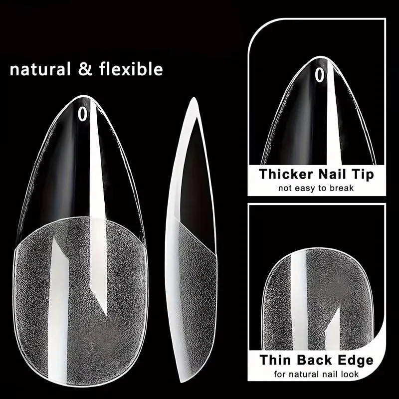 Pointed Nail Tips – 600pcs Semi-Matte Full Coverage