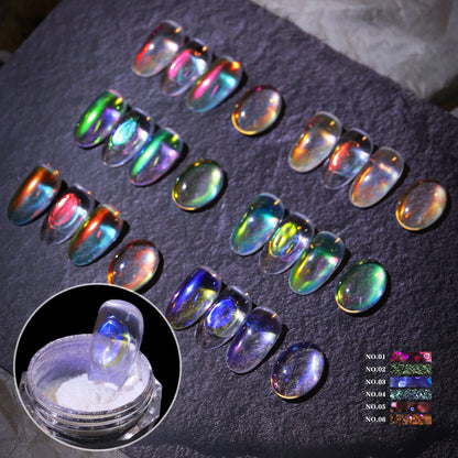 Aurora Rainbow Mirror Nail Glitter – Chrome Gel Pigment Powder
