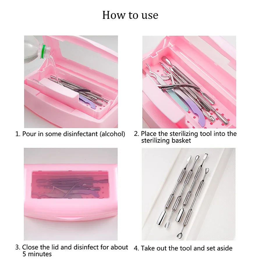 Nail Art Tool Sterilizer Tray, Clean Sterilizing Box Storage Organizer for Tweezers, Cuticle Nipper, Nail Implement Manicure Equ