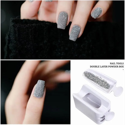 LINMADA Nail Powder Recycling Box With Scoop Nail Art Box Nail Art Accessories Makeup Tool Powder Glitter Saver and Nail Brush