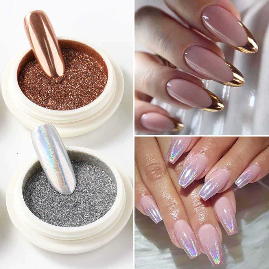 Chrome Mirror Nail Powder – 6pcs Gold Silver Aurora Set