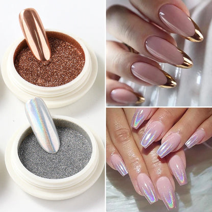 Chrome Mirror Nail Powder – 6pcs Gold Silver Aurora Set