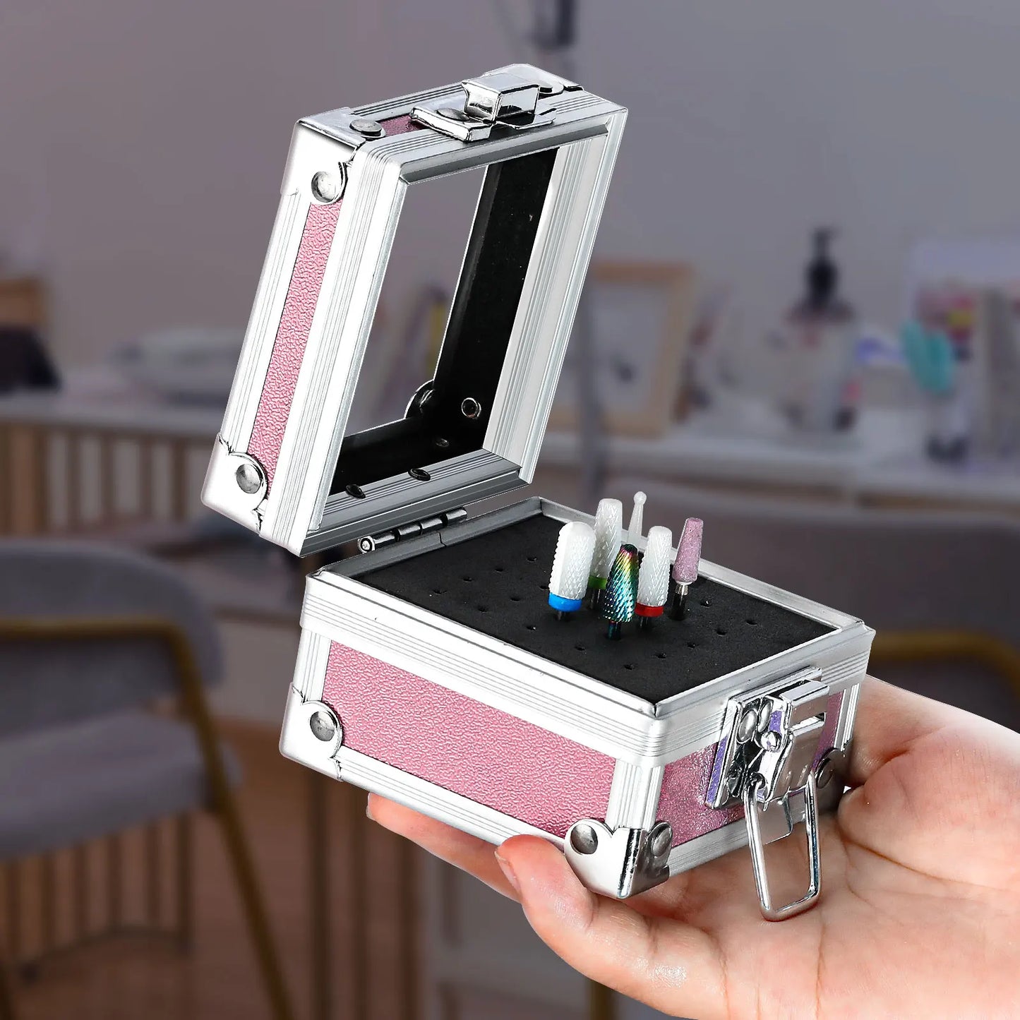 1pc Professional Nail Drill Bit Holder with 25 Holes - Aluminum Display Storage Box Container for Acrylic Nail Art Tools