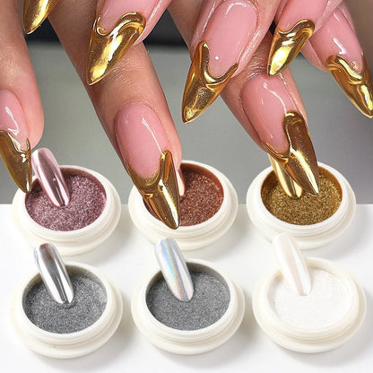 Chrome Mirror Nail Powder – 6pcs Gold Silver Aurora Set