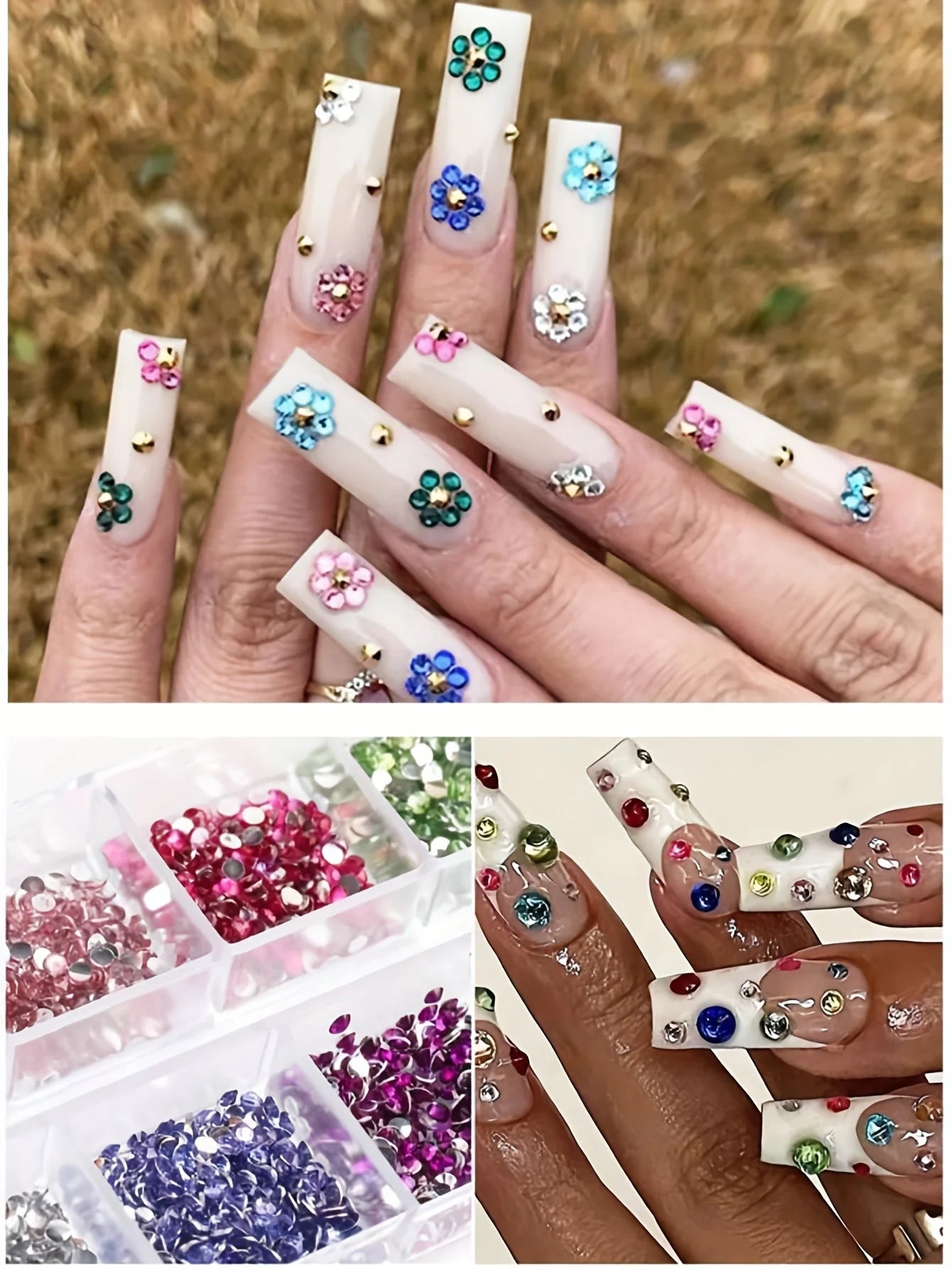 12-Grid Crystal Nail Art Rhinestones – Flatback Gemstones for Nails, Shoes & Makeup