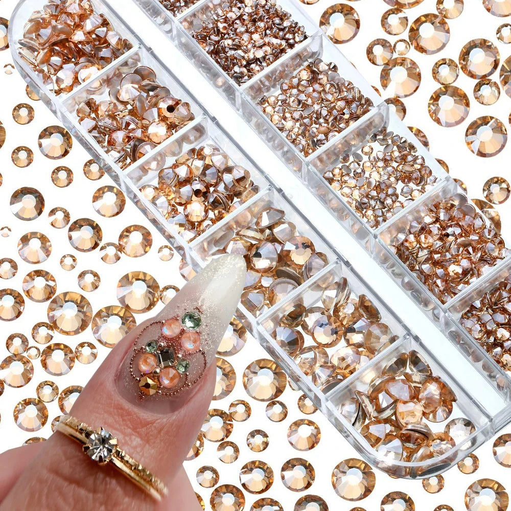 Nail Art Rhinestones Kit 2400pcs Nail Gems Ab Flatback Rhinestones Gems Stones with Storage Organizer for Design Bright Holiday