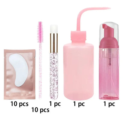 23Pcs Eyelash Extension Cleaning Kit 5 in 1 Lash Shampoo Brush Soap Foam Washing Bottle Set Eyebrow Mascara Wand Eye Pad Patches