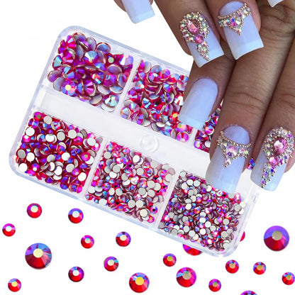 Nail Art Rhinestones Kit 2400pcs Nail Gems Ab Flatback Rhinestones Gems Stones with Storage Organizer for Design Bright Holiday
