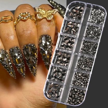 Nail Art Rhinestones Kit 2400pcs Nail Gems Ab Flatback Rhinestones Gems Stones with Storage Organizer for Design Bright Holiday