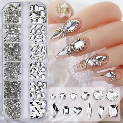 Nail Art Rhinestones Kit 2400pcs Nail Gems Ab Flatback Rhinestones Gems Stones with Storage Organizer for Design Bright Holiday