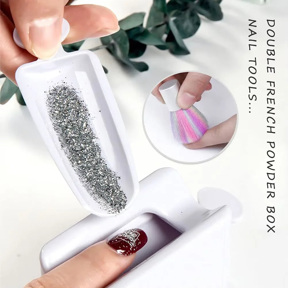 LINMADA Nail Powder Recycling Box With Scoop Nail Art Box Nail Art Accessories Makeup Tool Powder Glitter Saver and Nail Brush
