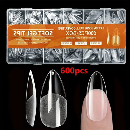 Pointed Nail Tips – 600pcs Semi-Matte Full Coverage
