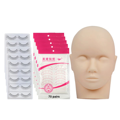 Eyelash Extension Training Kit for Beginners Practice Model Head Mannequin Eye Pads Tweezers Brushes Makeup Set Practice Eyelash