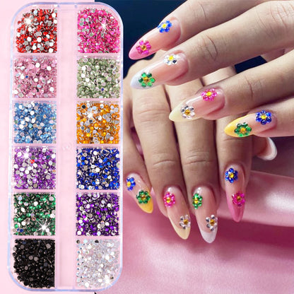 Nail Art Rhinestones Kit 2400pcs Nail Gems Ab Flatback Rhinestones Gems Stones with Storage Organizer for Design Bright Holiday