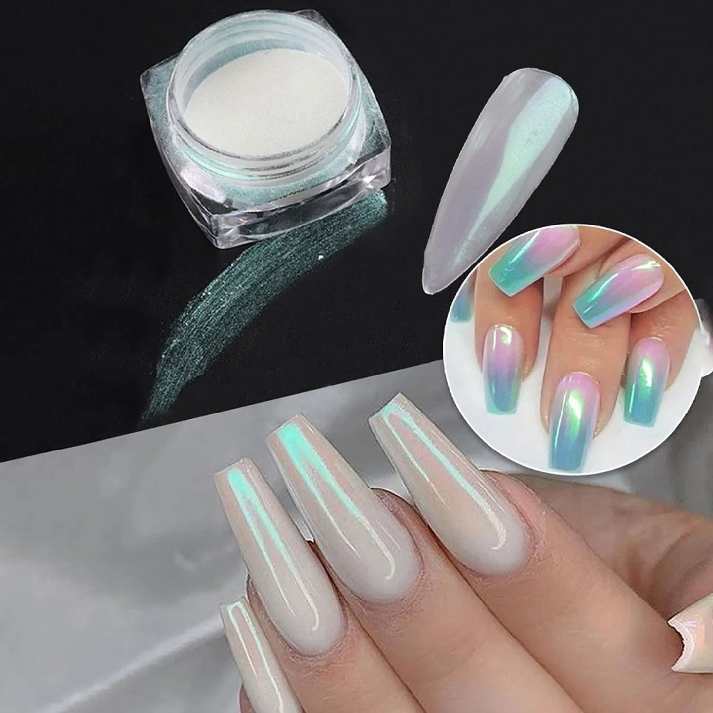 Pearl White Nail Powder – Aurora Chrome Pigment
