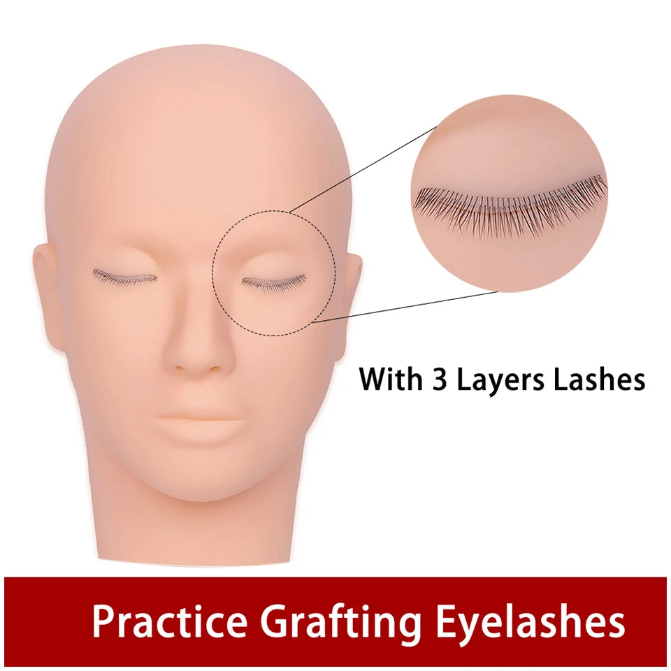 Eyelash Extension Training Kit for Beginners Practice Model Head Mannequin Eye Pads Tweezers Brushes Makeup Set Practice Eyelash