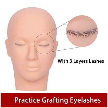 Eyelash Extension Training Kit for Beginners Practice Model Head Mannequin Eye Pads Tweezers Brushes Makeup Set Practice Eyelash