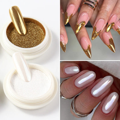 Chrome Mirror Nail Powder – 6pcs Gold Silver Aurora Set