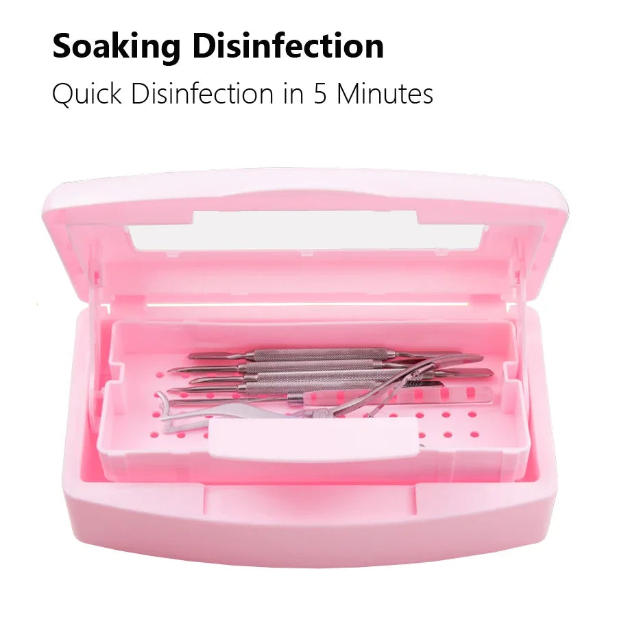 Nail Art Tool Sterilizer Tray, Clean Sterilizing Box Storage Organizer for Tweezers, Cuticle Nipper, Nail Implement Manicure Equ