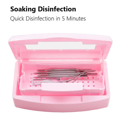 Nail Art Tool Sterilizer Tray, Clean Sterilizing Box Storage Organizer for Tweezers, Cuticle Nipper, Nail Implement Manicure Equ