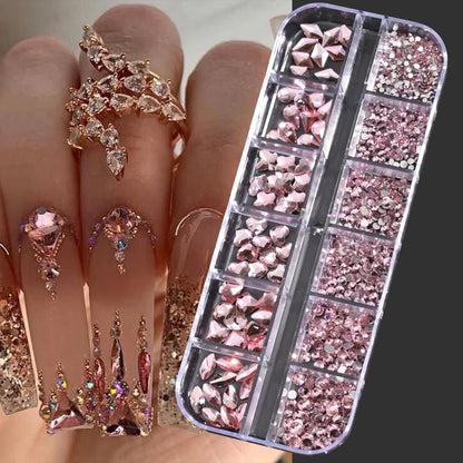 Nail Art Rhinestones Kit 2400pcs Nail Gems Ab Flatback Rhinestones Gems Stones with Storage Organizer for Design Bright Holiday