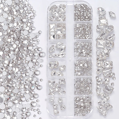 Nail Art Rhinestones Kit 2400pcs Nail Gems Ab Flatback Rhinestones Gems Stones with Storage Organizer for Design Bright Holiday